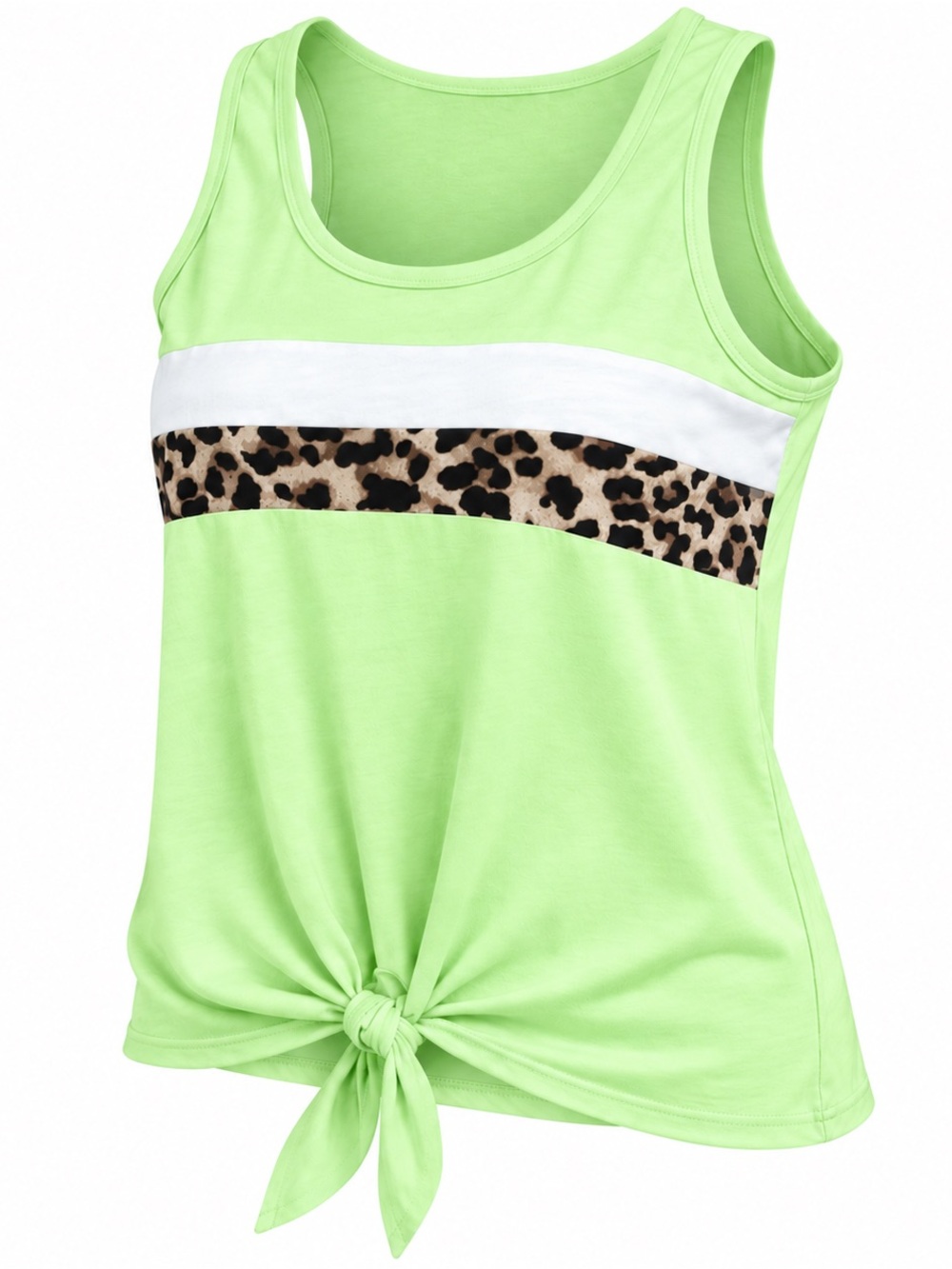 Girls' Neon Green Tank Top with Leopard Accent